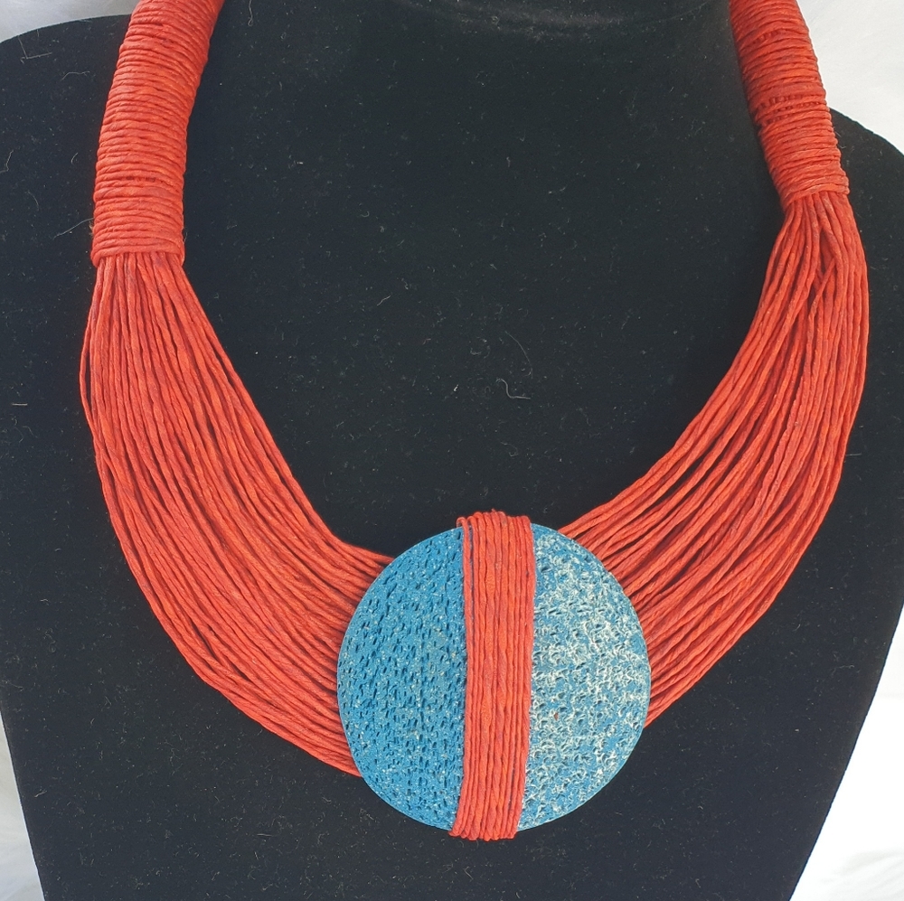 Burnt orange Leather necklace set